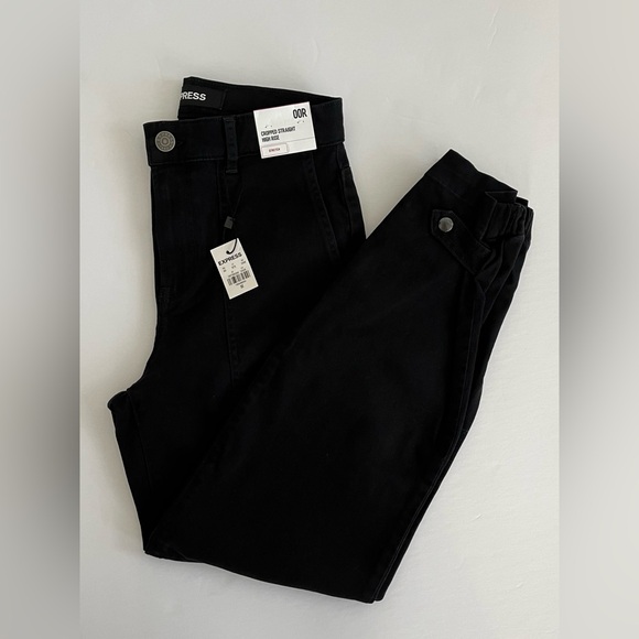 EXPRESS Cropped, Straight, High Rise Stretch Jeans Size 00R NWT - Picture 2 of 8